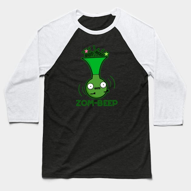 Zom-beep Cute Halloween Zombie Honker Pun Baseball T-Shirt by punnybone